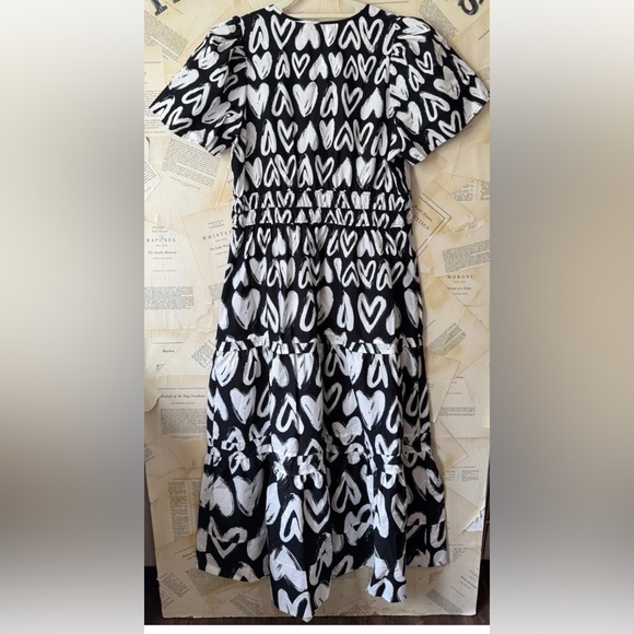 Anthropologie The Somerset Maxi Dress Smocked Heart Edition Poplin Black White - Picture 7 of 7